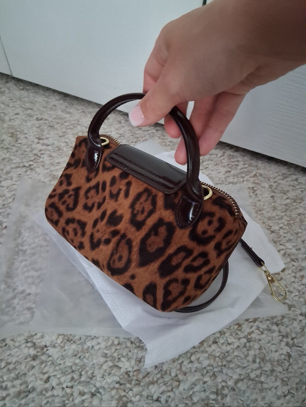 Brown Leopard Print Top-Handle Mini Crossbody Bag - Picture 13 of 16